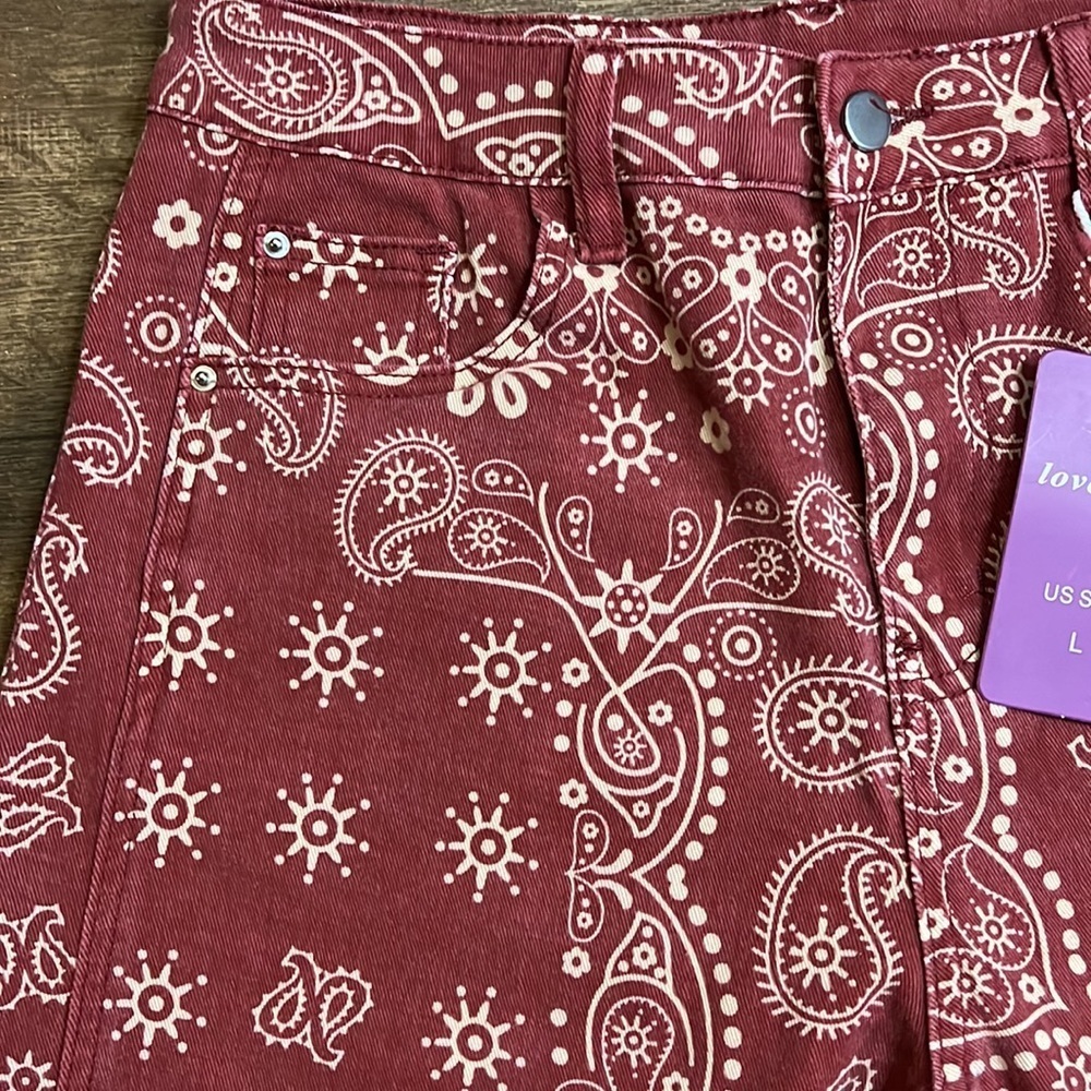 Red Bandana Print Barrel  pants size Large - Picture 6 of 13